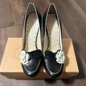 BCBG Black Heels with Cream Flower Detail